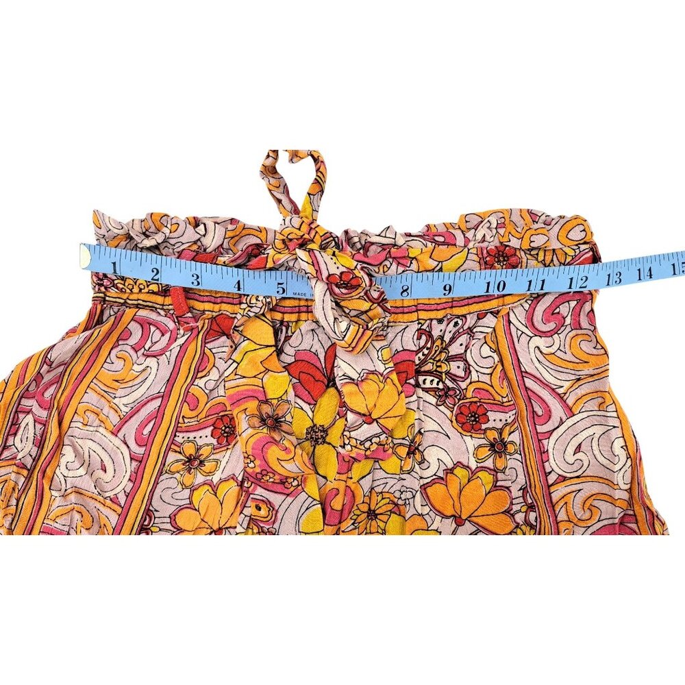 Angie Paper Bag Shorts Pink Yellow Women Small Retro Tie Belt Flower Power New - Picture 4 of 5